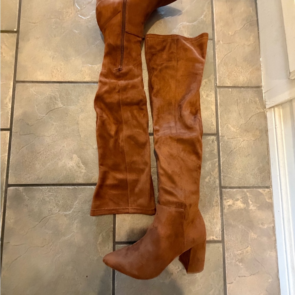 Steve Madden Cognac Suede Over-the-Knee Block Heel Boots